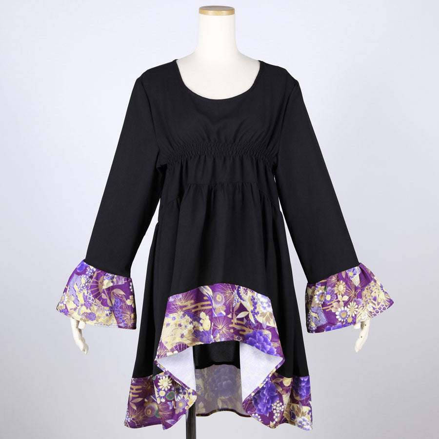 【一点物】TKg 紫縮緬和柄 フリルチュニック