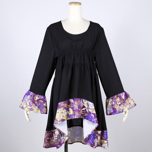 【一点物】TKg 紫縮緬和柄 フリルチュニック