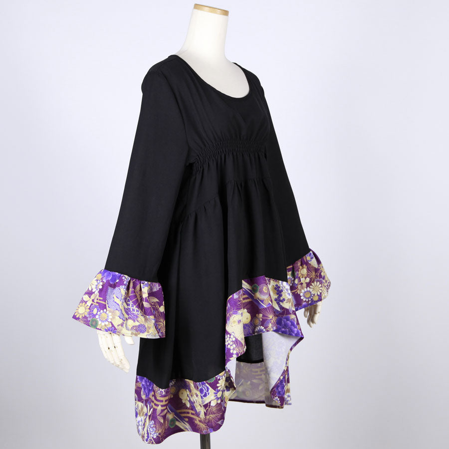 【一点物】TKg 紫縮緬和柄 フリルチュニック