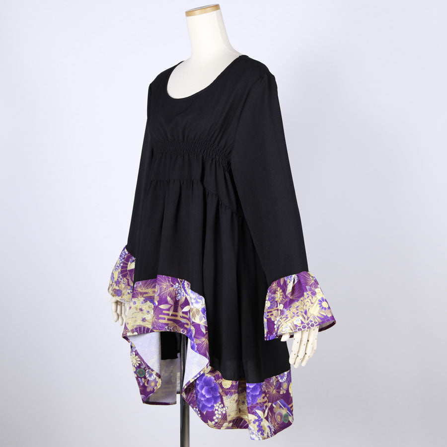 【一点物】TKg 紫縮緬和柄 フリルチュニック