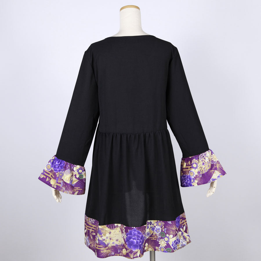 【一点物】TKg 紫縮緬和柄 フリルチュニック