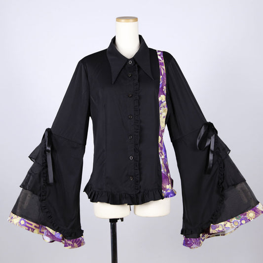 【一点物】TKg 紫縮緬和柄 姫袖シャツ