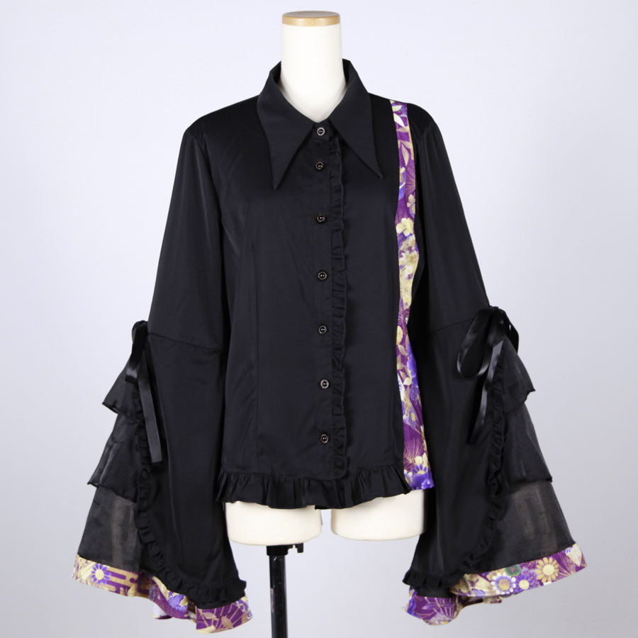 【一点物】TKg 紫縮緬和柄 姫袖シャツ