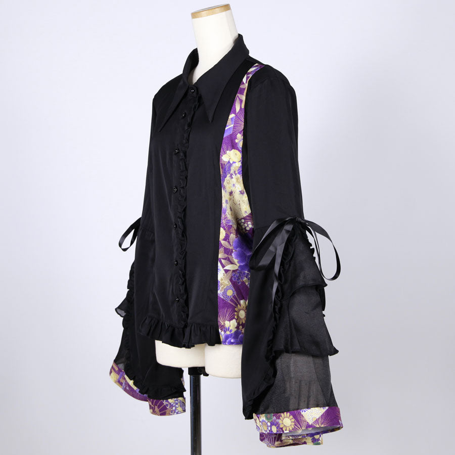 【一点物】TKg 紫縮緬和柄 姫袖シャツ