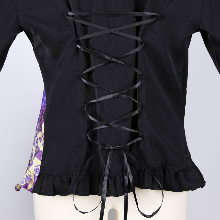 【一点物】TKg 紫縮緬和柄 姫袖シャツ