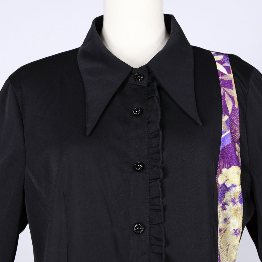 【一点物】TKg 紫縮緬和柄 姫袖シャツ