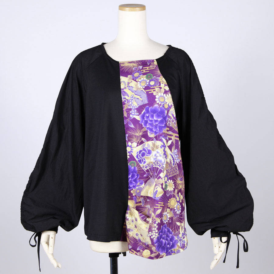 【一点物】TKg 紫縮緬和柄 袖くしゃトップス