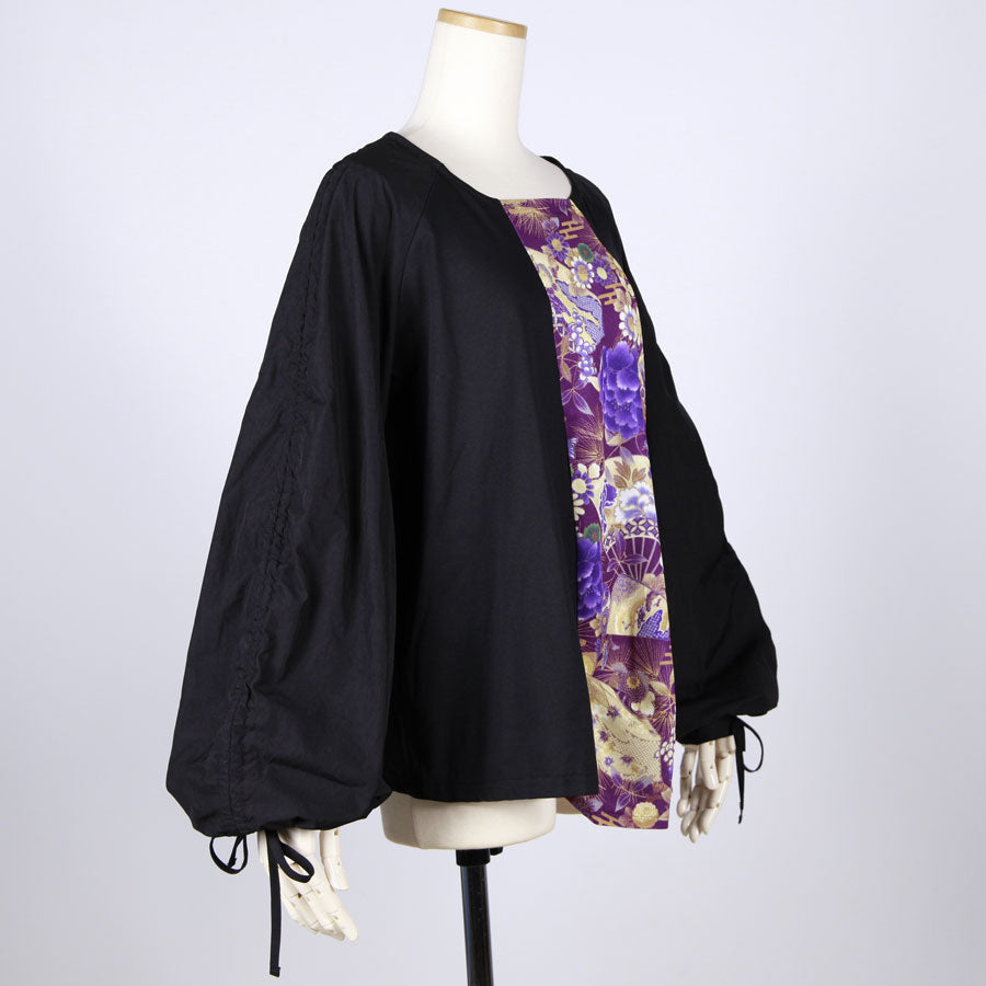 【一点物】TKg 紫縮緬和柄 袖くしゃトップス