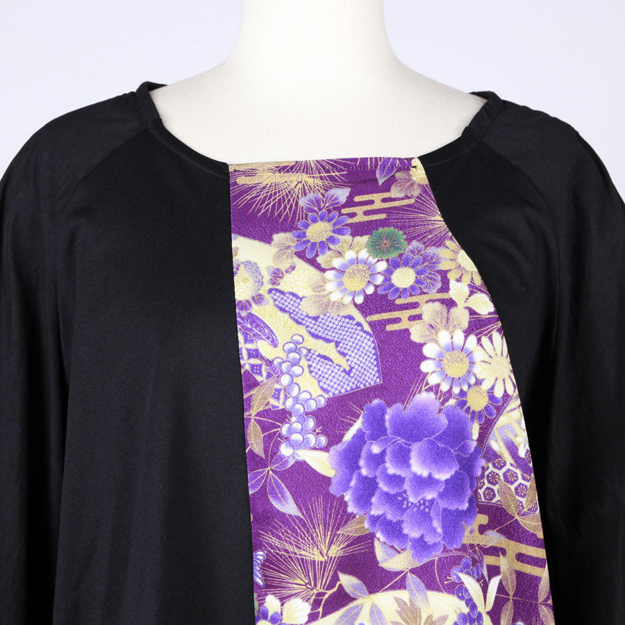 【一点物】TKg 紫縮緬和柄 袖くしゃトップス