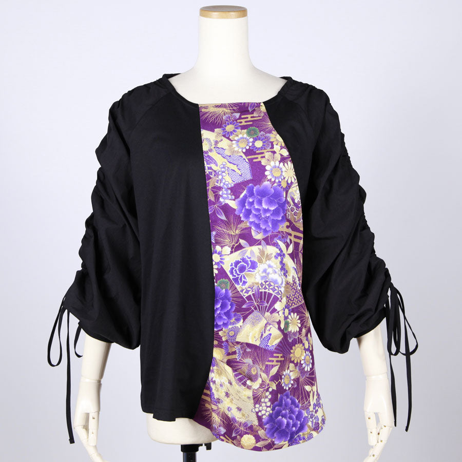 【一点物】TKg 紫縮緬和柄 袖くしゃトップス