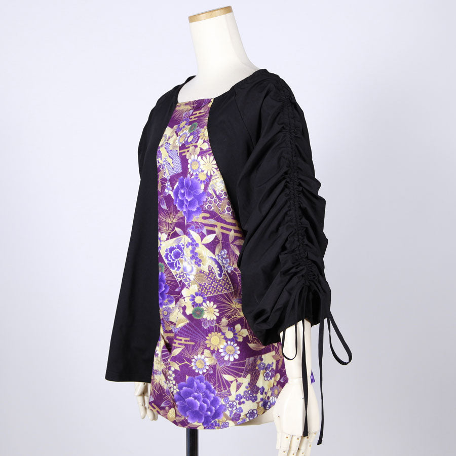 【一点物】TKg 紫縮緬和柄 袖くしゃトップス