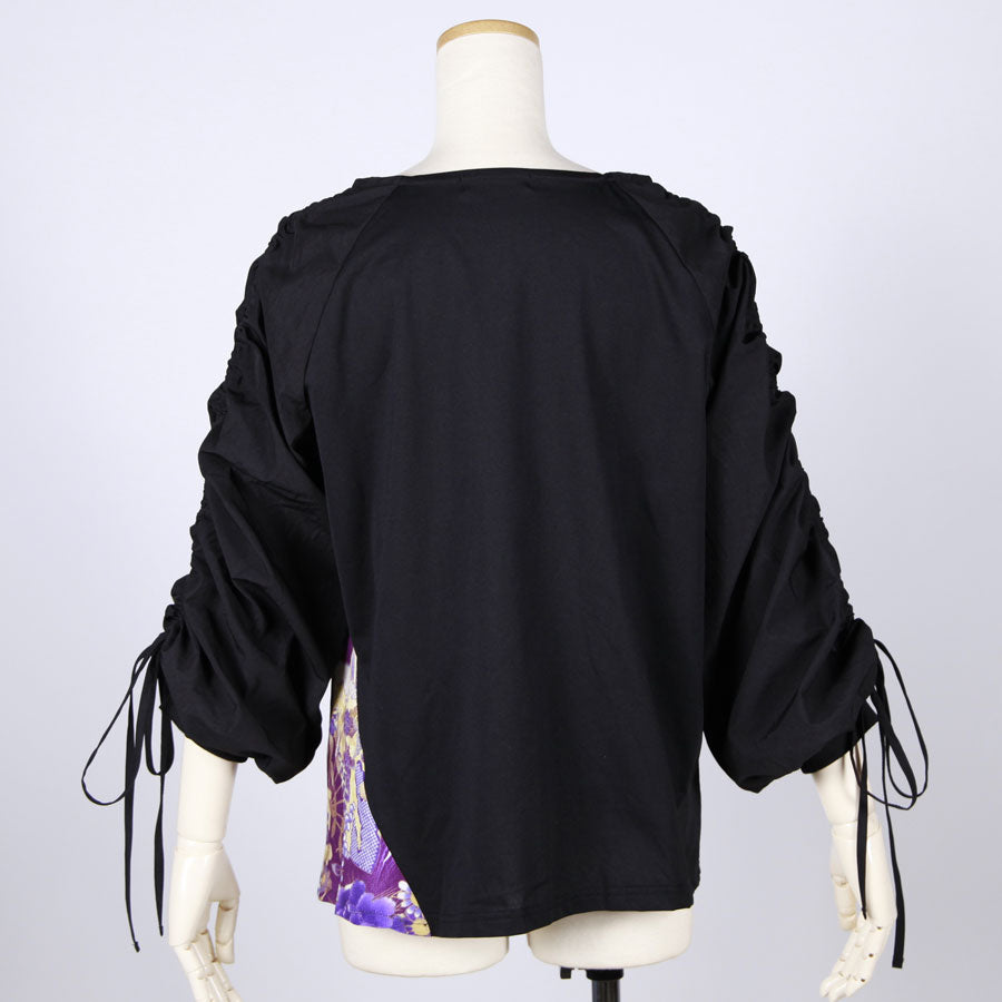 【一点物】TKg 紫縮緬和柄 袖くしゃトップス