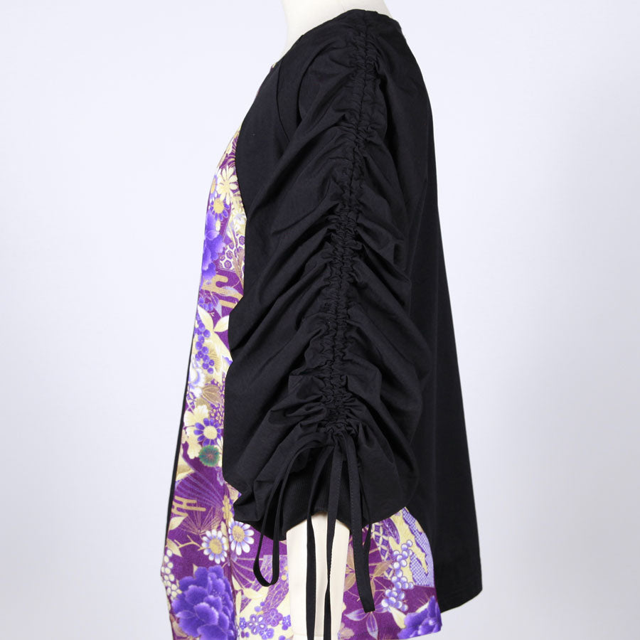【一点物】TKg 紫縮緬和柄 袖くしゃトップス