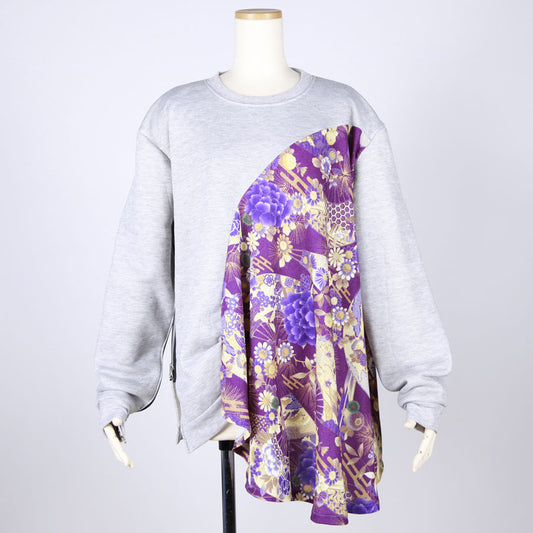 【一点物】TKg 紫縮緬和柄 ジッパー付きトレーナー