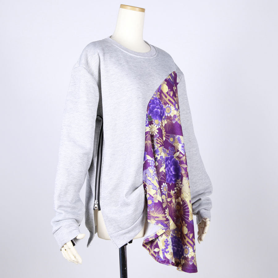 【一点物】TKg 紫縮緬和柄 ジッパー付きトレーナー