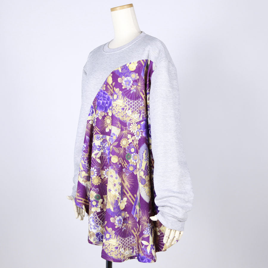 【一点物】TKg 紫縮緬和柄 ジッパー付きトレーナー