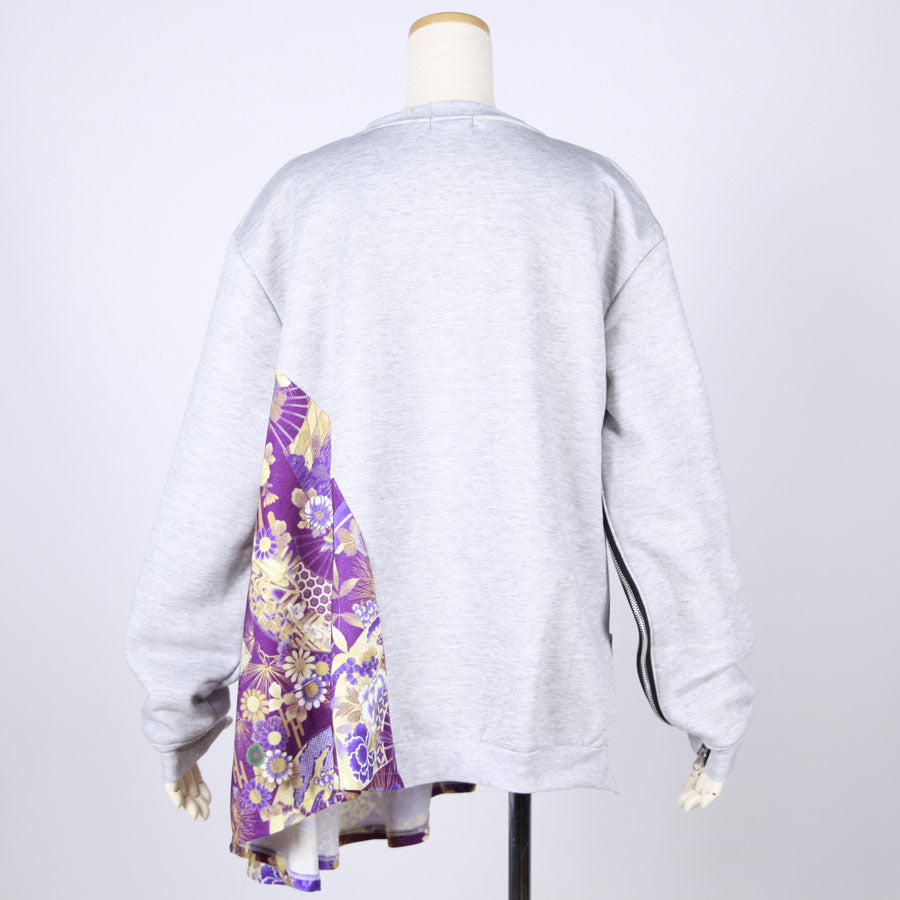 【一点物】TKg 紫縮緬和柄 ジッパー付きトレーナー