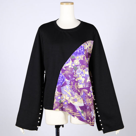 【一点物】TKg 紫縮緬和柄 スリット袖トップス