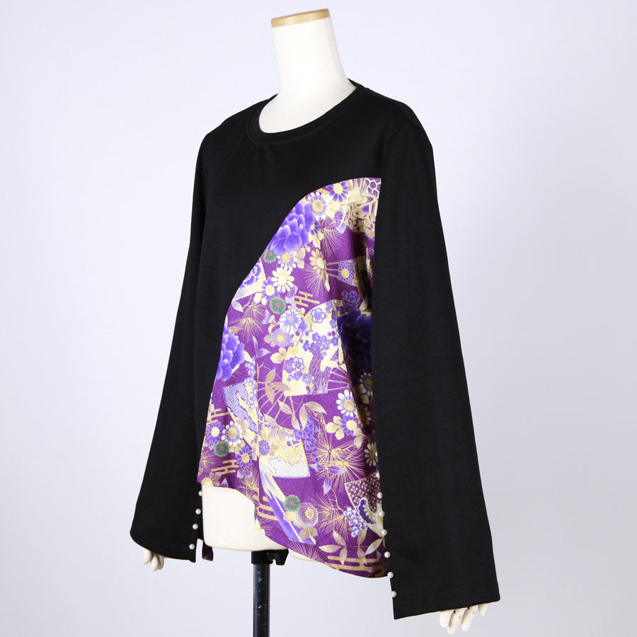 【一点物】TKg 紫縮緬和柄 スリット袖トップス