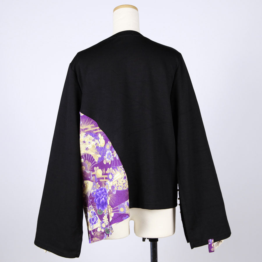 【一点物】TKg 紫縮緬和柄 スリット袖トップス