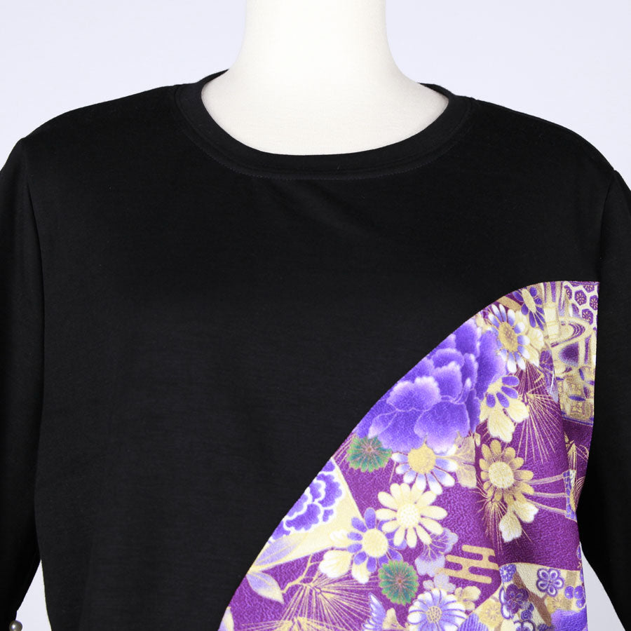 【一点物】TKg 紫縮緬和柄 スリット袖トップス