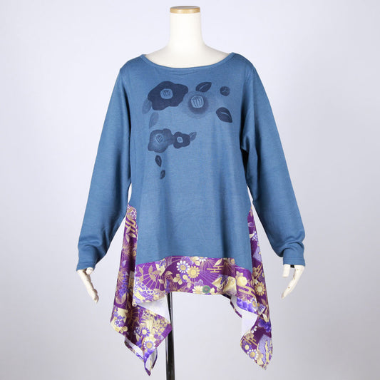 【一点物】TKg 紫縮緬和柄 椿プリントトップス