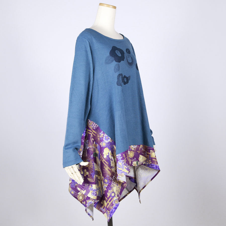 【一点物】TKg 紫縮緬和柄 椿プリントトップス