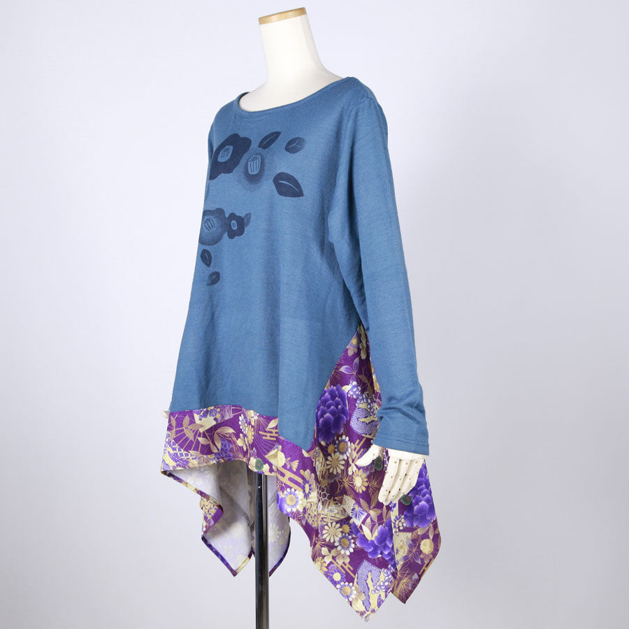 【一点物】TKg 紫縮緬和柄 椿プリントトップス