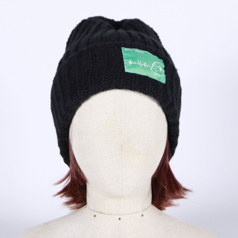 MINT NeKO ヘッドホンパッチニットキャップ BK-GRN