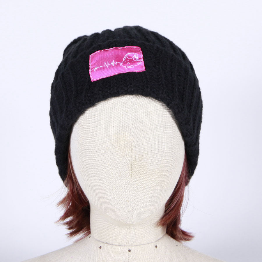 MINT NeKO ヘッドホンパッチニットキャップ BK-PK