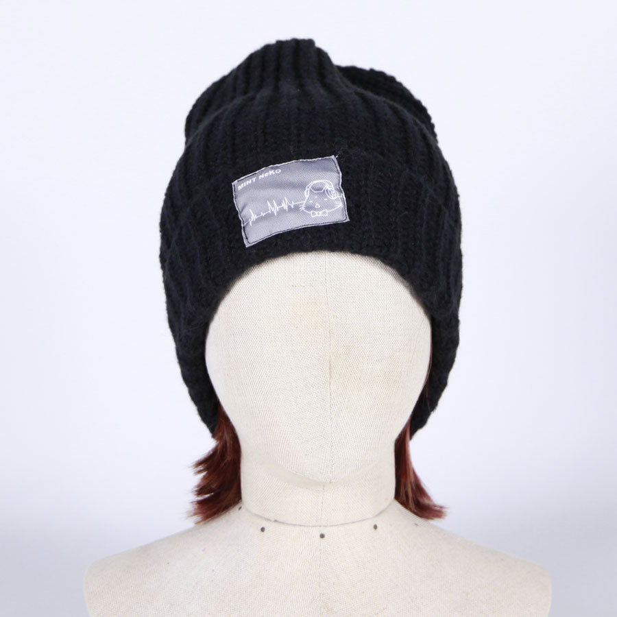 MINT NeKO ヘッドホンパッチニットキャップ BK-GY