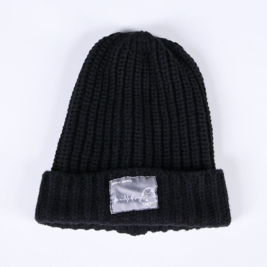 MINT NeKO ヘッドホンパッチニットキャップ BK-GY