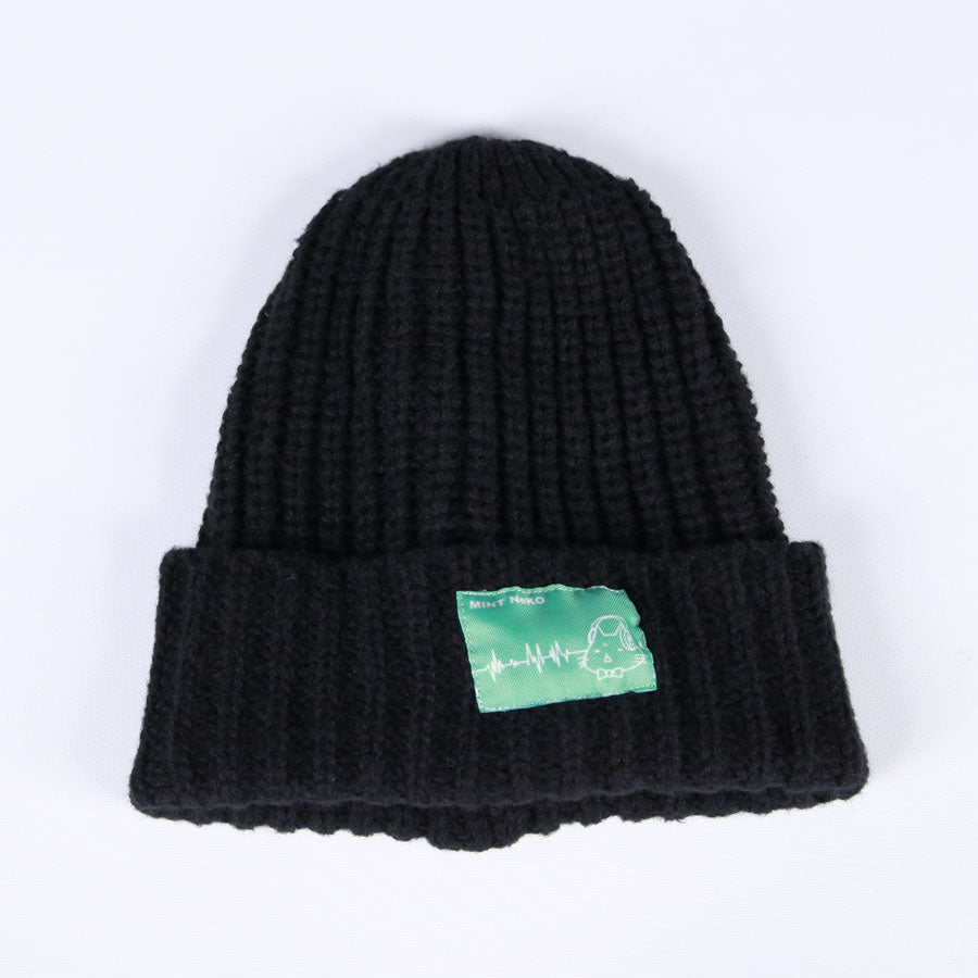 MINT NeKO ヘッドホンパッチニットキャップ BK-GRN