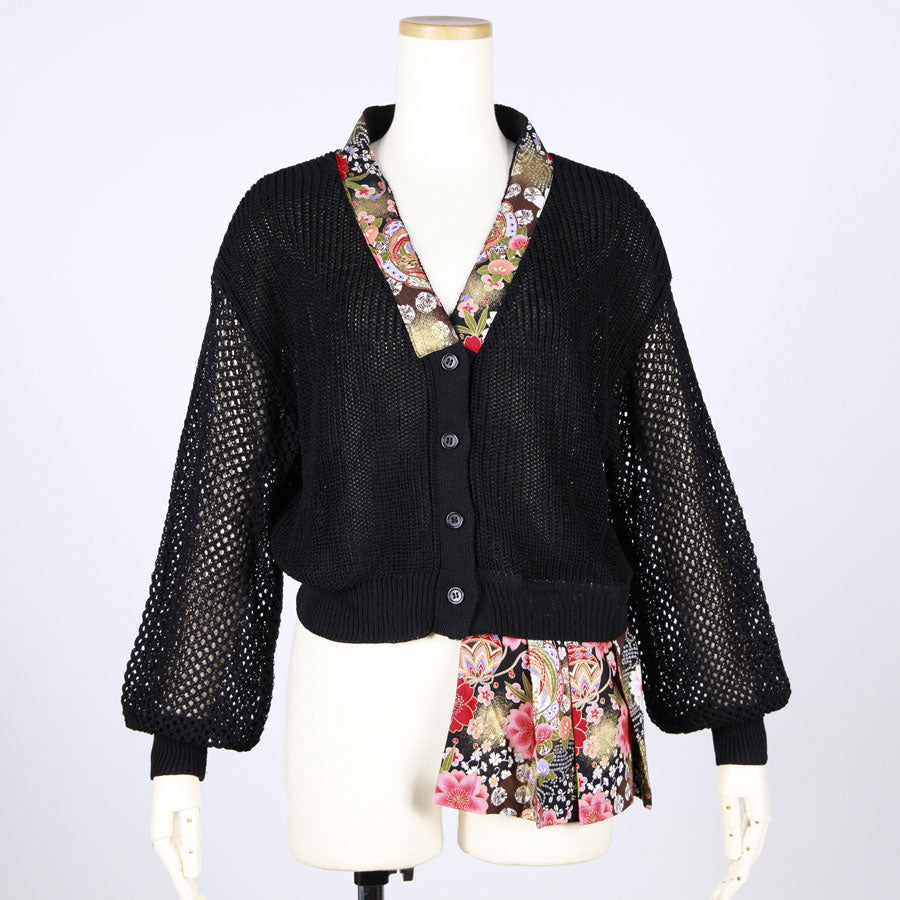 [One-of-a-kind item] TKg Flying Japanese Flower Transparent Cardigan