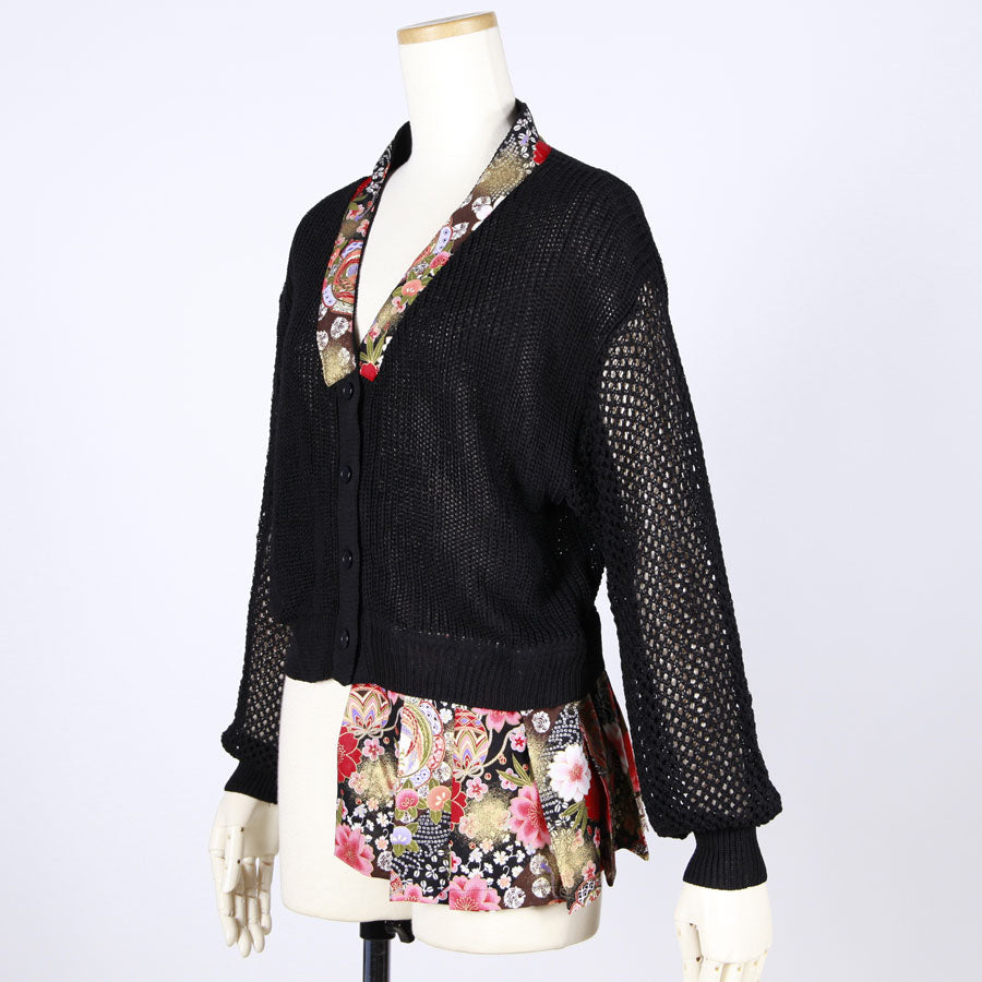 [One-of-a-kind item] TKg Flying Japanese Flower Transparent Cardigan