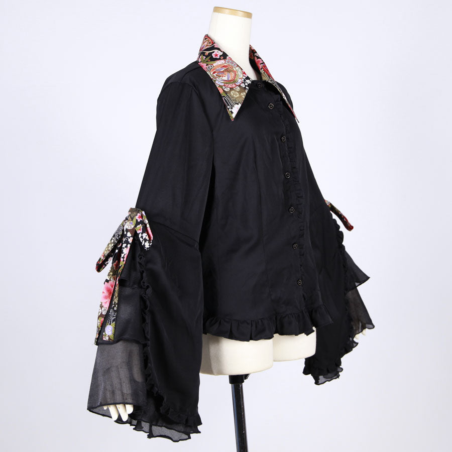 [One-of-a-kind item] TKg Flying Japanese Flower Girly Blouse