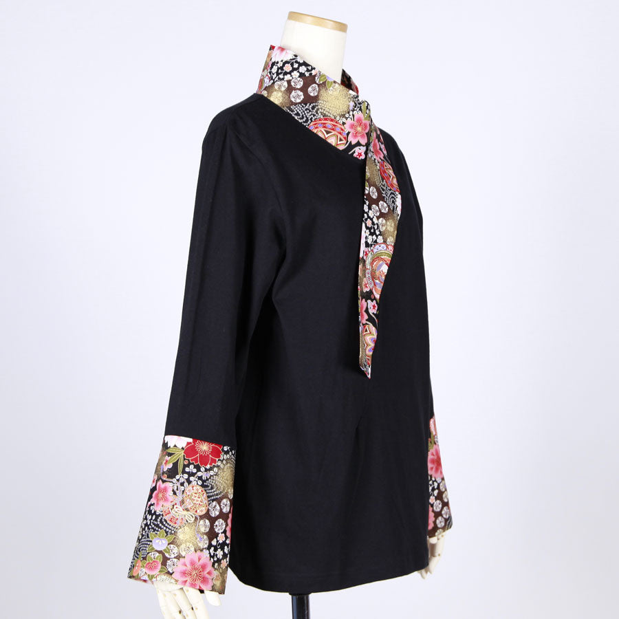 [One-of-a-kind item] TKg Flying Japanese Flower Wide Kimono Collar Tops