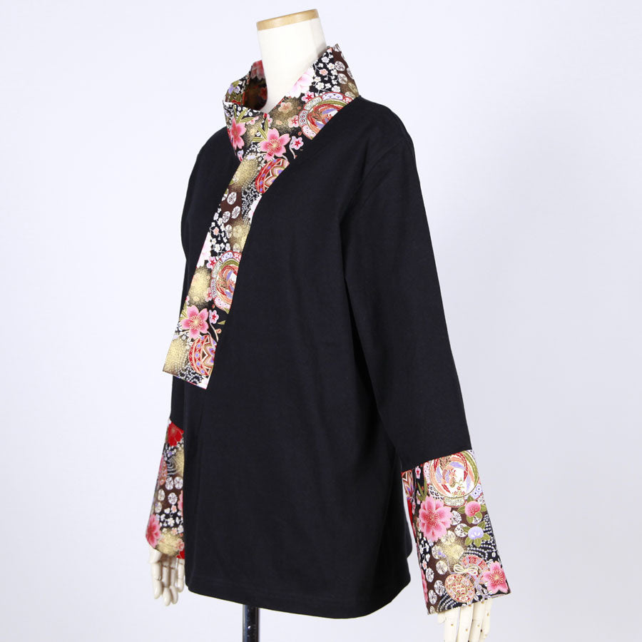[One-of-a-kind item] TKg Flying Japanese Flower Wide Kimono Collar Tops