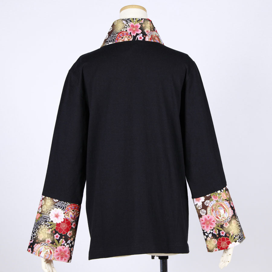 [One-of-a-kind item] TKg Flying Japanese Flower Wide Kimono Collar Tops
