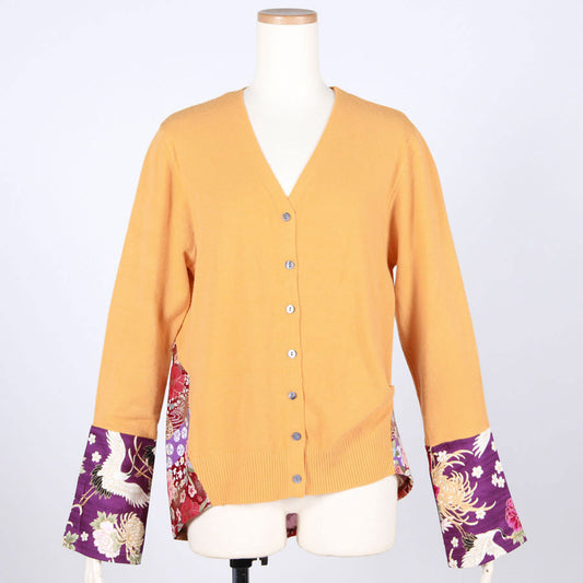 [One-of-a-kind item] TKg Flying Japanese Flower Mustard Color Cardigan