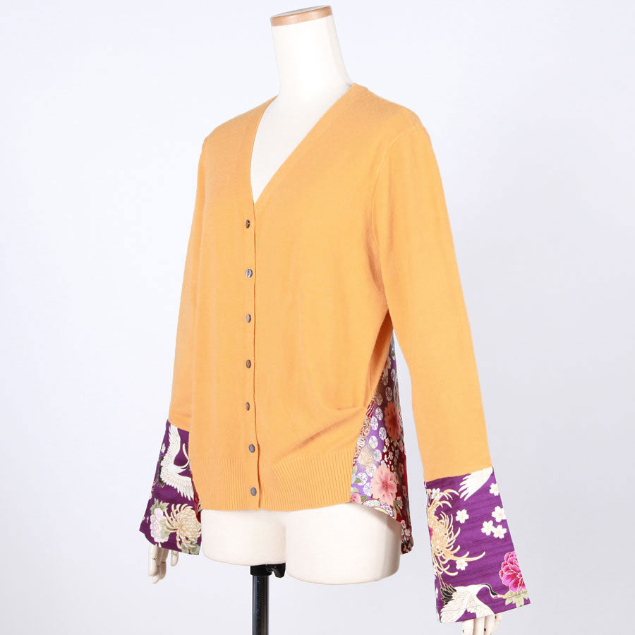 [One-of-a-kind item] TKg Flying Japanese Flower Mustard Color Cardigan