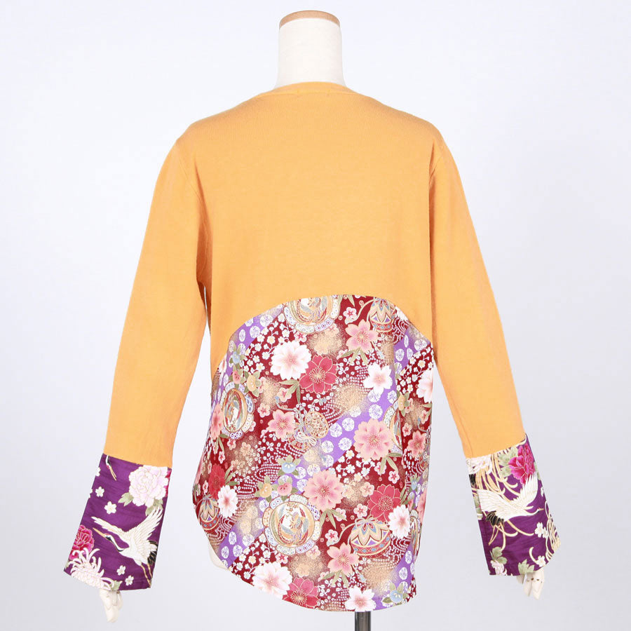 [One-of-a-kind item] TKg Flying Japanese Flower Mustard Color Cardigan