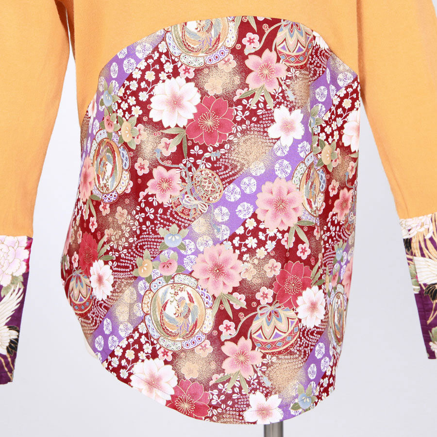 [One-of-a-kind item] TKg Flying Japanese Flower Mustard Color Cardigan