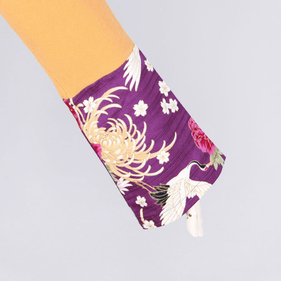 [One-of-a-kind item] TKg Flying Japanese Flower Mustard Color Cardigan