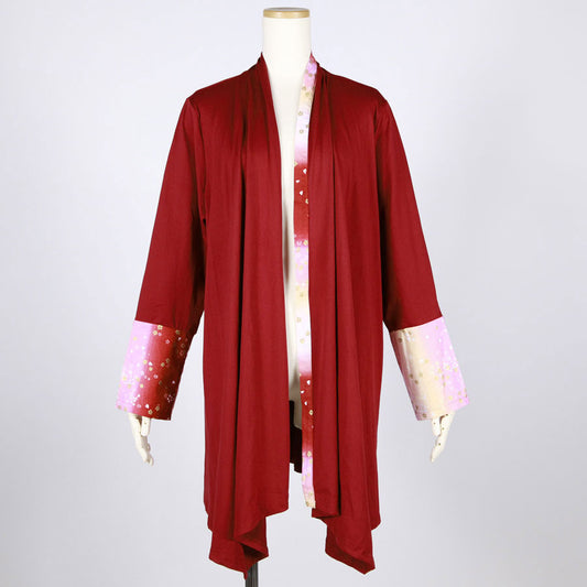 【一点物】TKg グラデーション赤和柄 ボルドーロングカーディガン