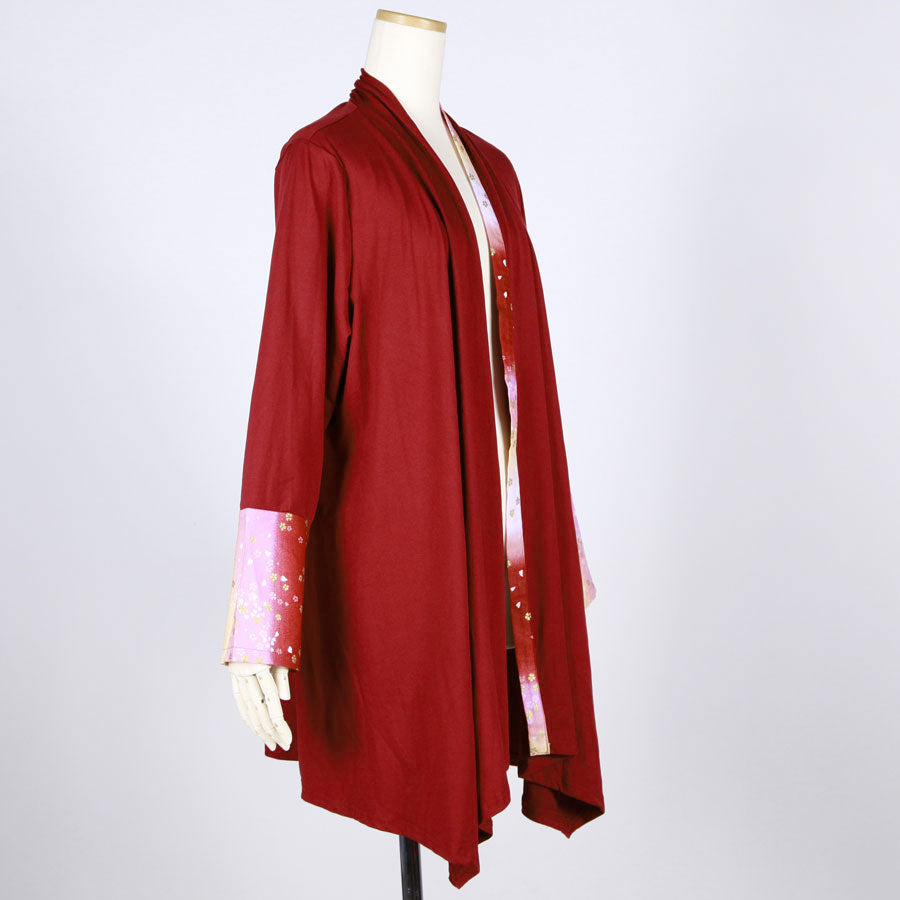 【一点物】TKg グラデーション赤和柄 ボルドーロングカーディガン