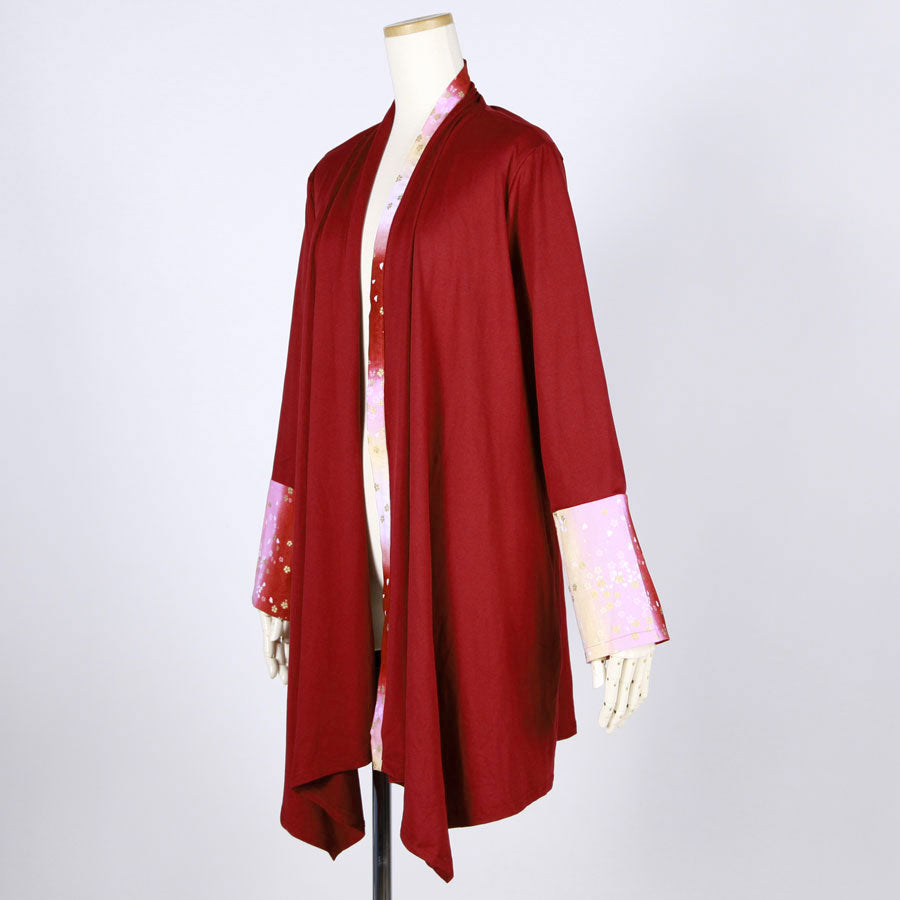 【一点物】TKg グラデーション赤和柄 ボルドーロングカーディガン