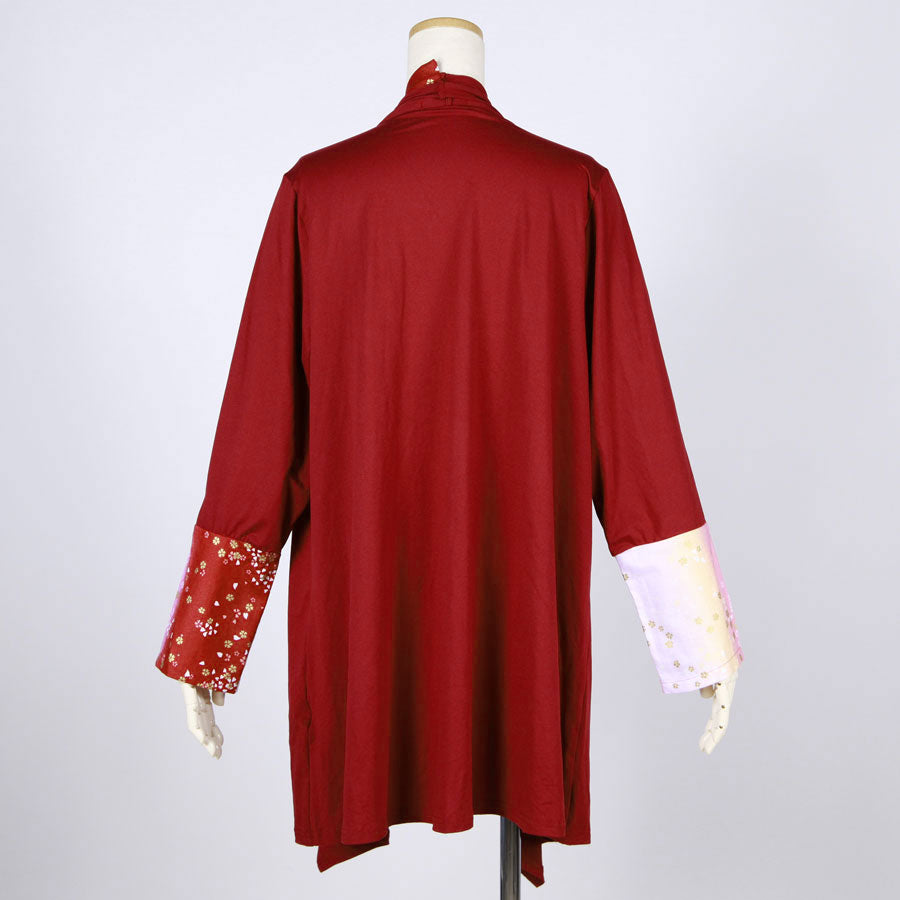 【一点物】TKg グラデーション赤和柄 ボルドーロングカーディガン