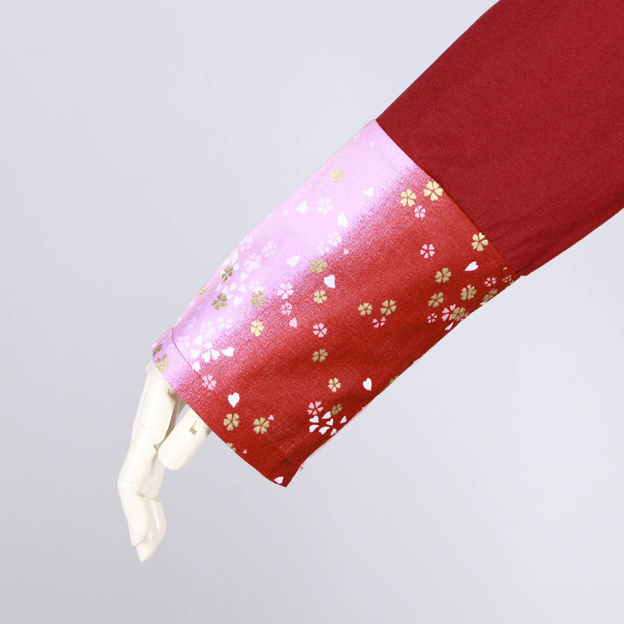 【一点物】TKg グラデーション赤和柄 ボルドーロングカーディガン