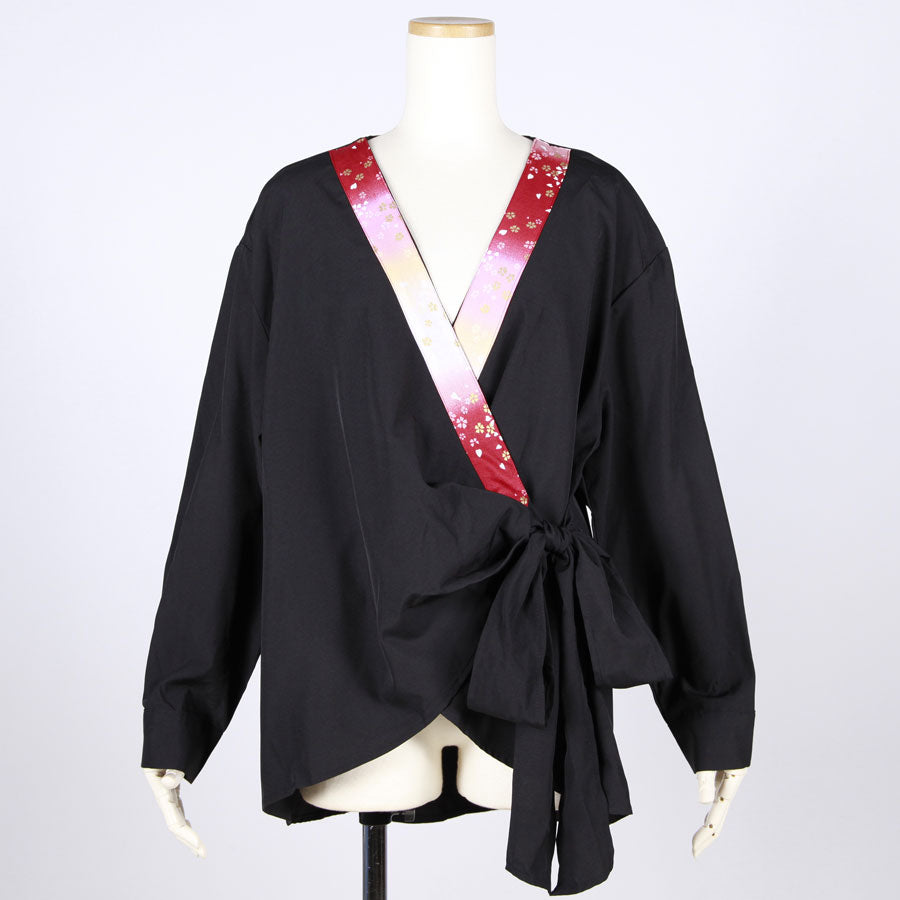 【一点物】TKg グラデーション赤和柄 カシュクールブラウス